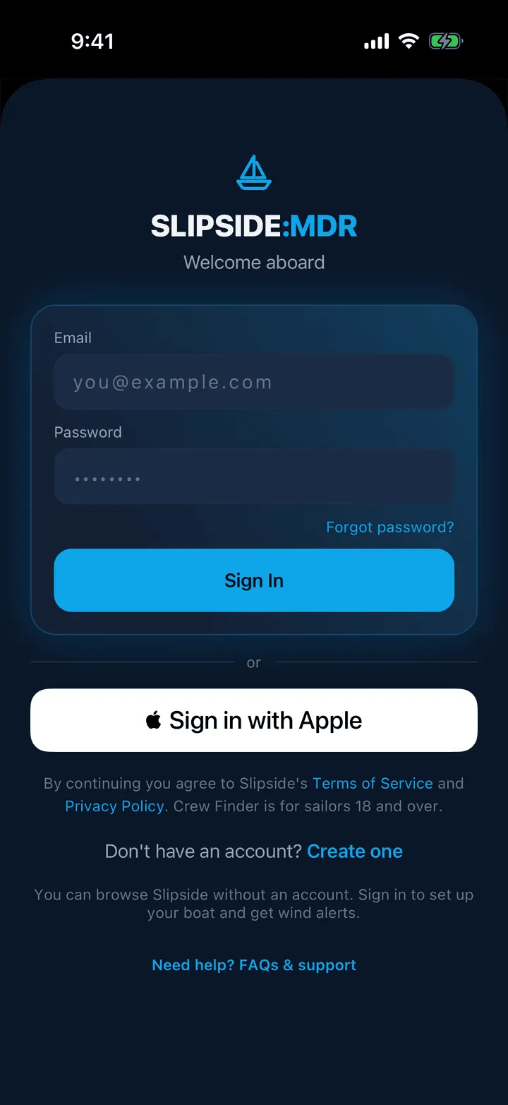 The sign-in screen with the email form and Sign in with Apple