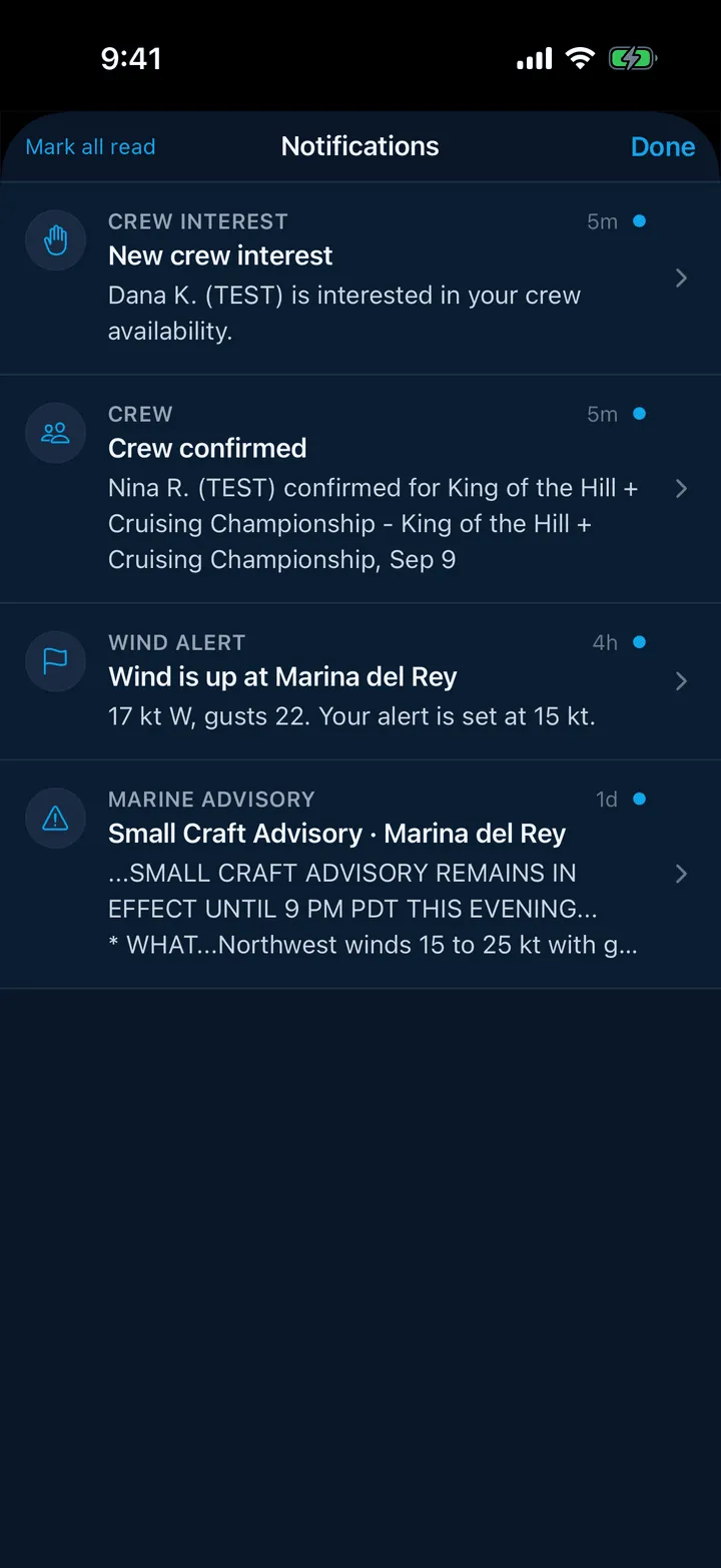 The notifications inbox