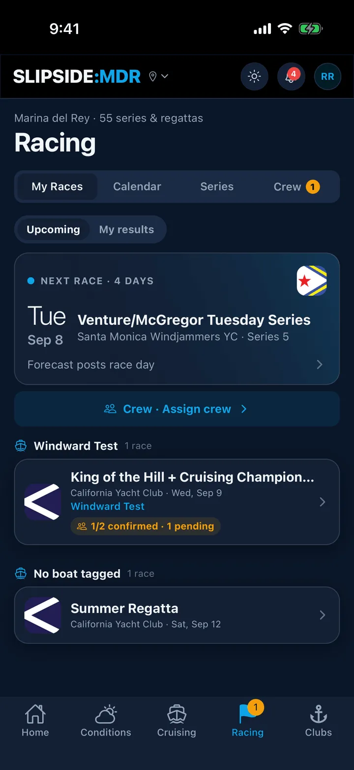 My Races with the next race hero and the race list